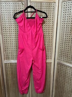Hot Pink Sleeveless V-Neck Romper with Pockets